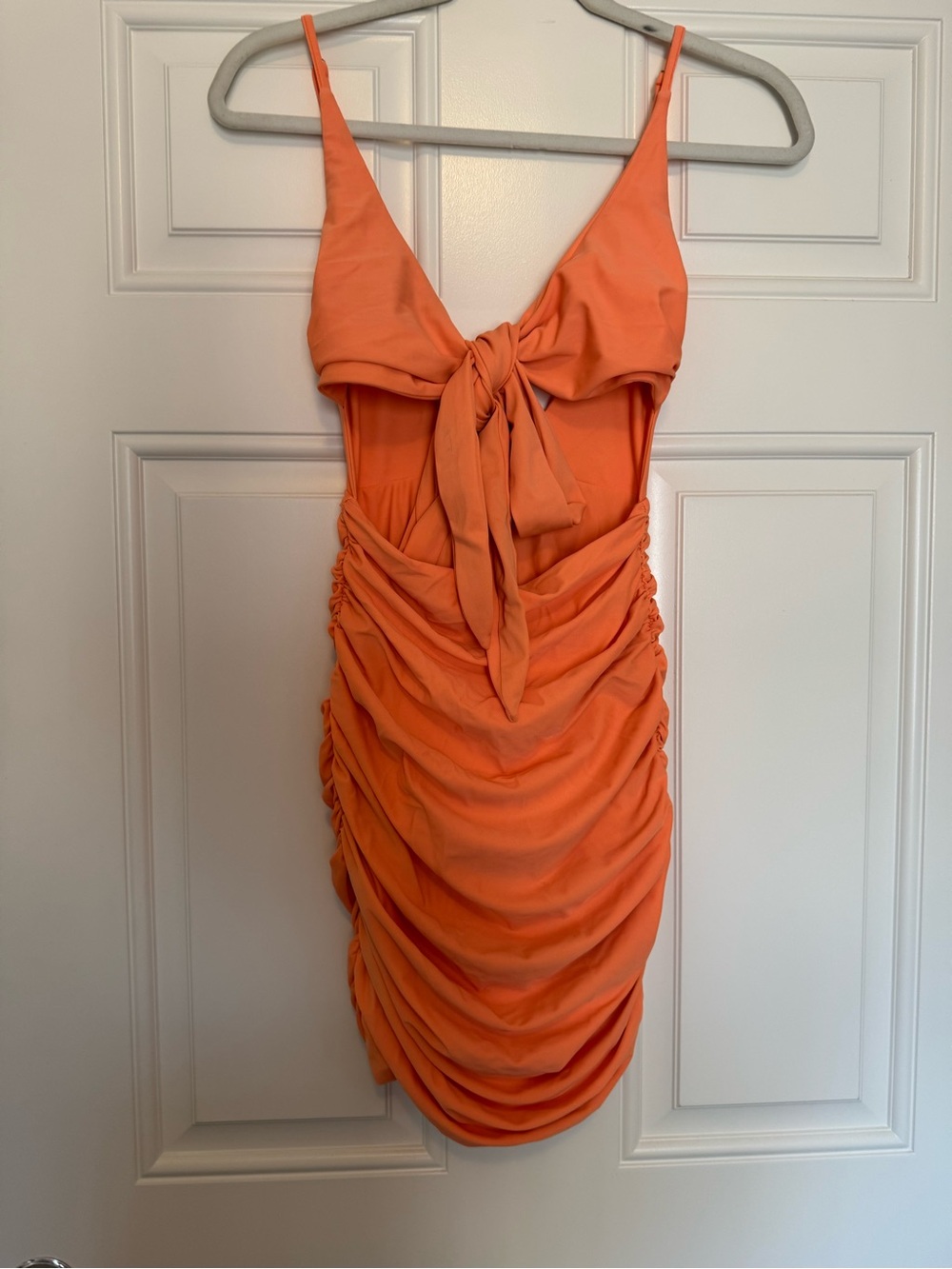 Tiger Mist Orange Tie-Front Ruched Mini Dress - Picture 6 of 7
